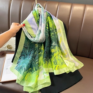 Sciarpa Lunga Da Donna In Raso Sintetica Stampa Pittura Ad Olio Impressionista Scialle Da Spiaggia Protezione Solare
