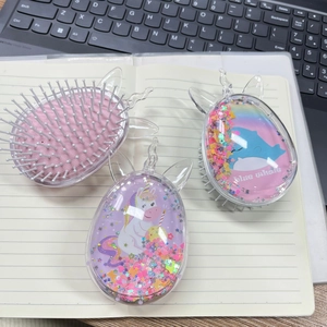 Unicorn and blue whale printed liquid glitter air cushion hair combs for children