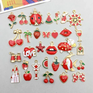 Red Enamel Alloy Charms Fruits Heart Animal Pendants For DIY Jewelry Making Accessories Earring Bracelet Necklace Craft