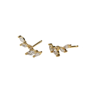 Elegant gold olive branch stud earrings with sparkling marquise cut cubic zirconia stones