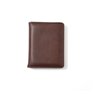 Short fold bifold dark brown PU leather wallet for men with textured finish