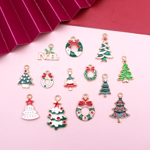 Set of 12 Christmas enamel charms featuring trees, wreaths and Noel tags for DIY jewelry