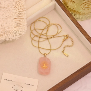 Natural pink crystal tree of life pendant on gold snake chain for women