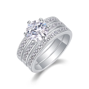 Elegant S925 sterling silver stacked ring set with moissanite stones on white background