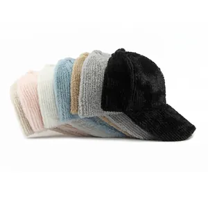 Plush faux fur baseball caps for women available in six soft winter colors