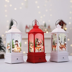 Christmas LED lanterns with Santa and snowman patterns in a warm festive setting
