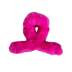Plush pink faux rabbit fur hair claw clip for women, elegant winter hair accessory