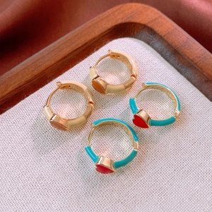 Vintage Heart Enamel Hoop Earrings Copper Retro Oil Dripping Geometric Huggie Ear Buckles For Women