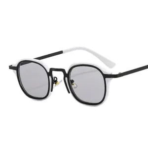 Modern square frame sunglasses with black and white contrast design and metal temples