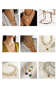 Collection of tiger eye stone pendants and layered pearl stainless steel necklaces
