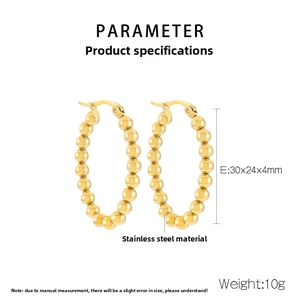 Dettagli orecchini a cerchio con perline in acciaio inossidabile da 30x24x4mm, peso di 10g