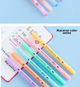 Detail of 6-color macaron highlighter set on grid paper for study and journaling