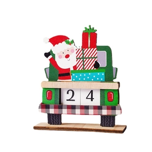 Christmas countdown calendar featuring a red wooden truck with Santa and gift boxes