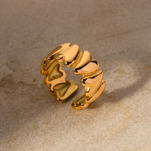 Minimalist 18K gold-plated stainless steel open ring with interlocking heart patterns