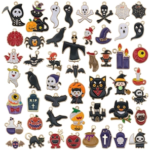Halloween Charms Enamel Zinc Alloy Pendants Ghost Pumpkin Skeleton Bat Witch For DIY Jewelry Making Accessories