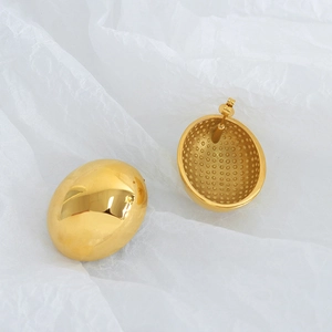 Polished gold oval geometric stud earrings for women in stainless steel minimalist style