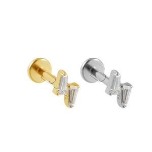 G23 titanium labret studs in gold and silver with double rectangular cubic zirconia