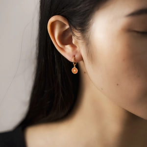 Chic S925 sterling silver hoop earrings with gold finish and orange slice charm pendant