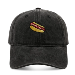 Casquette De Baseball Avec Broderie Hot-Dog Coton Lavé Style Rétro Ajustable Chapeau Soleil Unisexe