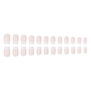 French tip press-on nails with white glitter edges and nude pink base in 24 pieces set