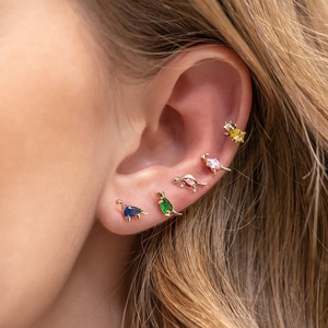 Charming gold-plated dinosaur stud earrings with colorful cubic zirconia for women