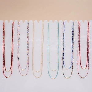 Bohemian double-layered colorful bead necklaces with small white pearls in six variants