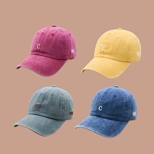 Washed cotton baseball caps with embroidered C letter in four retro vintage colors