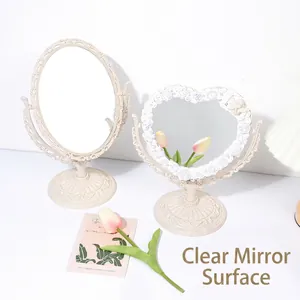 European vintage baroque desktop vanity mirrors in oval and heart shapes with white finish