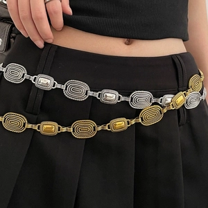 Vintage Y2K Metal Waist Chain Belt Adjustable Alloy Embossed Link Dangle Body Jewelry Decorative Accessory For Women