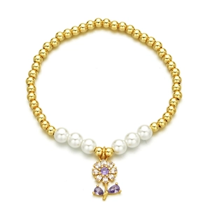 Copper Beaded Bracelet Gold Color Beads White Imitation Artificial Pearl Cubic Zirconia Charms Fashion Jewelry For Women