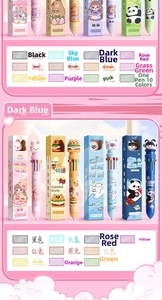 Detail showing 10-in-1 multi-color ballpoint pens with 3D cartoon animal character toppers