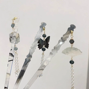 Bacchetta Per Capelli Acetato Resina Con Nappa Farfalla Ventaglio Ciondoli Stile Cinese Antico Accessori Capelli Hanfu Donna