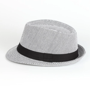 Chapeau Fedora de style britannique classique avec rayures noires et blanches et ruban