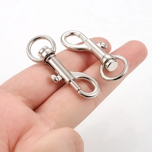 Pair of polished silver metal swivel lobster clasps for DIY bag accessories and keychains