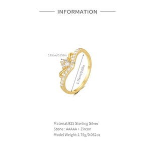 Detailed size specifications for the 925 sterling silver crown ring with cubic zirconia