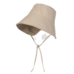 Wide brim sun hat for women with windproof strap and UV protection in beige cotton canvas