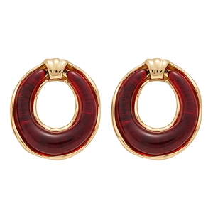Maillard style resin round geometric earrings with gold trim and deep red vintage finish