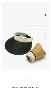 Detail view of UPF50+ straw sun visor showing foldable design and breathable texture