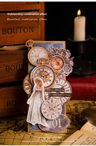 Steampunk vintage card collage featuring antique watches, gears and regent lady