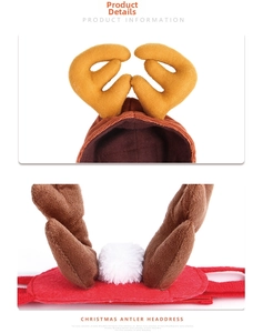Detail of Christmas antler headdress for pets with plush deer antlers and white pom poms