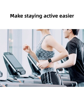 Pink smart fitness watch with heart rate monitor on wrist during a gym workout session