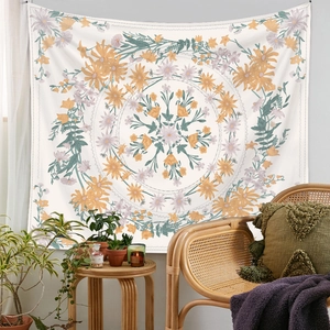 Bohemian mandala tapestry with floral patterns in orange and green for home decor