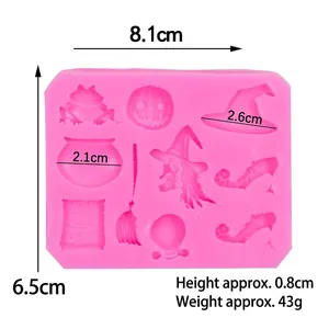 Halloween silicone mold with pumpkin, witch, and ghost shapes for cake decorating