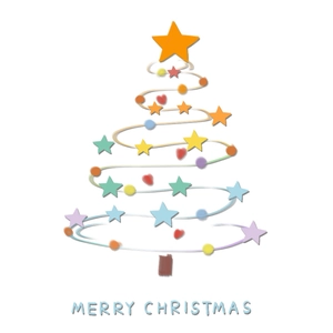 Christmas tree window sticker with colorful spirals, stars, and Merry Christmas text