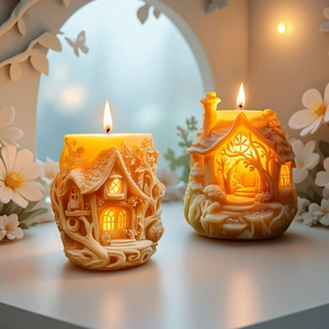 DIY tree house silicone mold for handmade candles with detailed forest cabin design