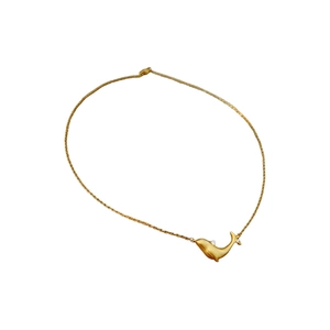 Elegant gold whale pendant necklace with zircon stone on minimalist chain for women