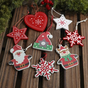Wooden Christmas Hanging Ornaments Painted Santa Reindeer Snowflake Star Heart Tree Decorations For Holiday Party Home