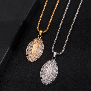 Gold and silver iced out American football pendant necklace with high density rhinestones