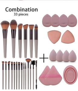 33-piece makeup brush set including 22 brushes, beauty blenders, puffs and a cleaning mat