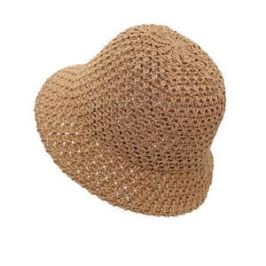 Breathable khaki knit bucket hat for women with sun protection and wavy texture